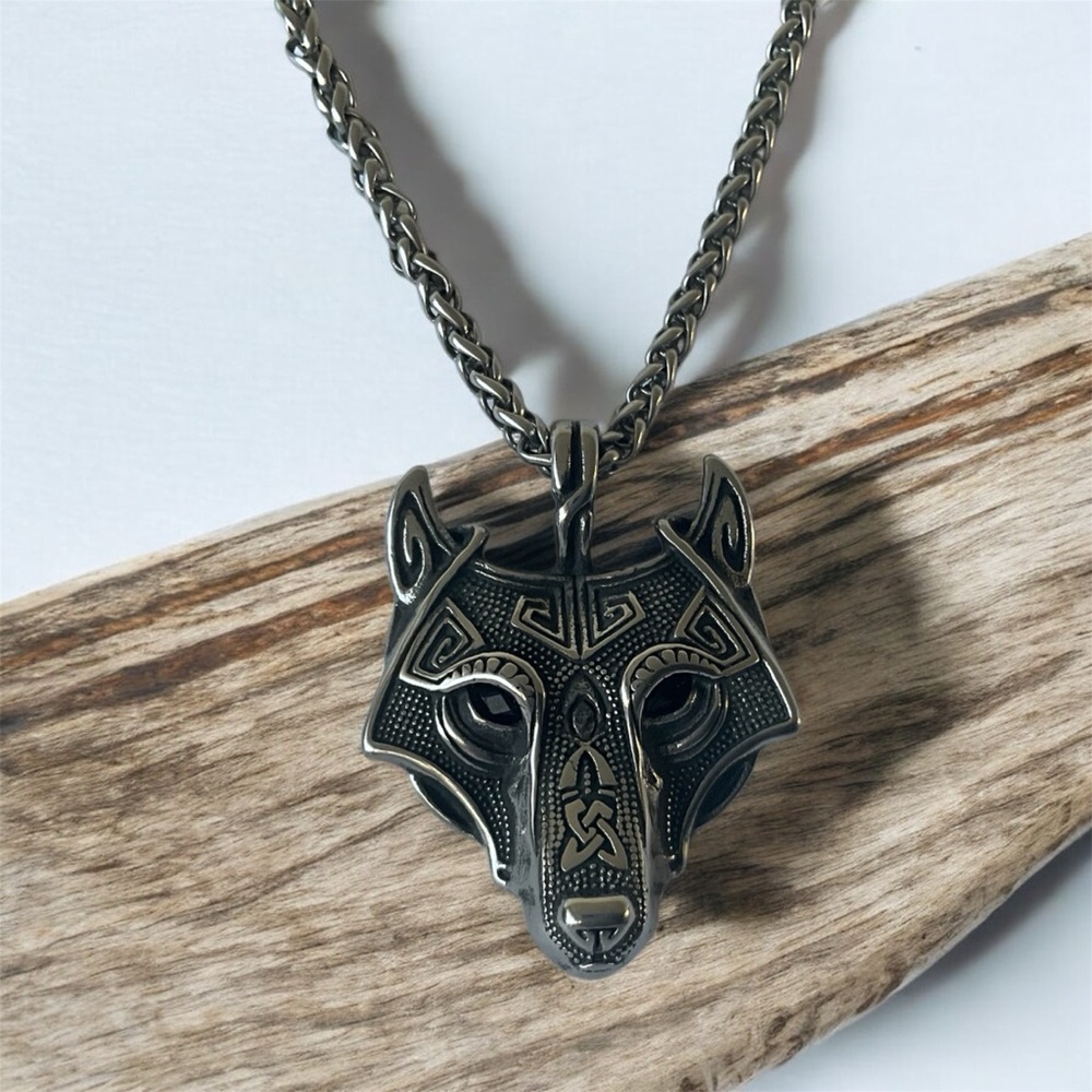 Silver hypoallergenic 316L Surgical Stainless Steel Biker Wolf Pendant Necklace